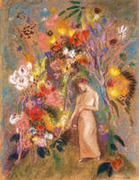 35cm x 45cm Frauengestalt in Blumen          von Odilon Redon