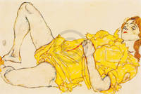 85cm x 57cm Liegende Frau im gelben Kleid    von Egon Schiele