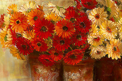 150cm x 100cm Chelsea Gerberas von Carol Rowan