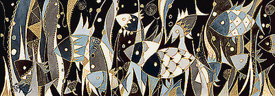 152cm x 52.8cm Poissons noir et gris von Martine Wentzeis