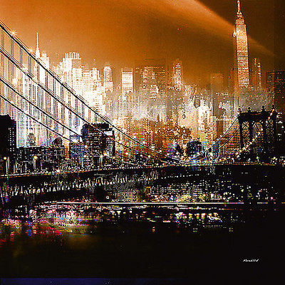 100cm x 100cm Brooklyn Bridge by Night von Mereditt.f