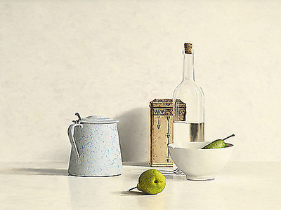 150cm x 112.5cm Two Pears, Bottle, Can and Jug von Willem de Bont