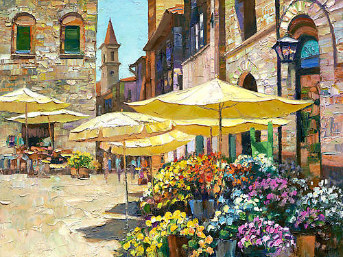 100cm x 75cm Sienna Flower Market von Howard Behrens