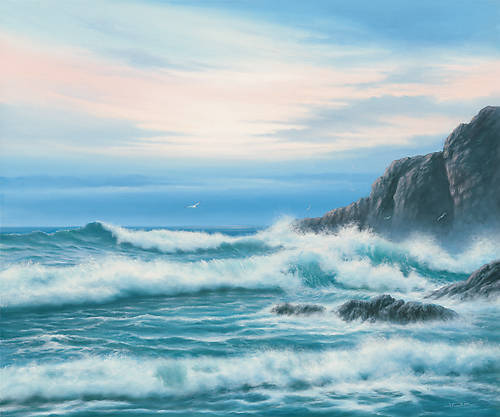 100cm x 83cm Atlantic Breakers on Cornish Coast von John F Sim