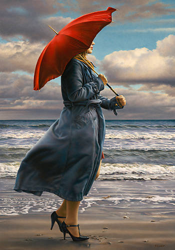 70cm x 100cm Red Umbrella von Paul Kelly