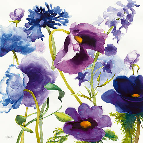 100cm x 100cm Blue and Purple Mixed Garden I von Shirley Novak