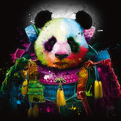 30cm x 30cm Panda Samourai von Patrice Murciano