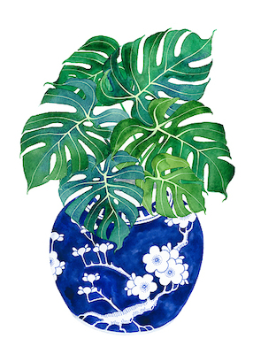 71.43cm x 100cm Blue Porcelain Tropical 1 von Gabby Malpas