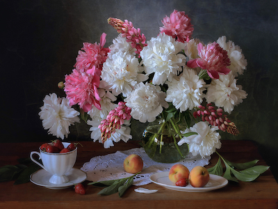 100cm x 75cm Still life with a bouquet of peonies von Tatyana Skorokhod