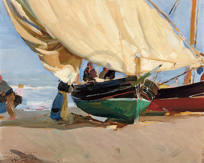 100cm x 80cm Fischer, verankerte Boote, von Joaquin Sorolla