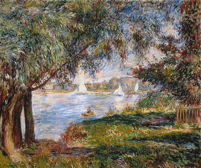 Array Blick durch Bäume auf Segelboote in Bougival von Pierre Auguste Renoir