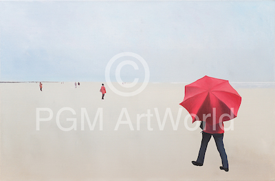 100cm x 65cm Am Strand, mit rotem Schirm von Kock Bernhard