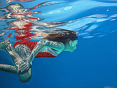 100cm x 75cm Swimmer dissolving von Brigitte Yoshiko Pruchnow