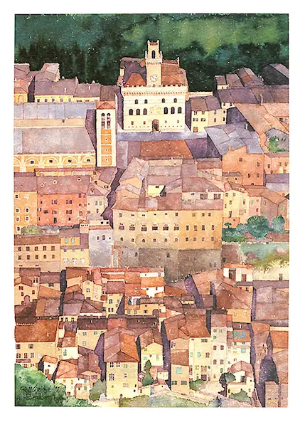 50cm x 70cm Mittelalterliche Bergstadt Montepulciano, Toskana von Ralf Westphal