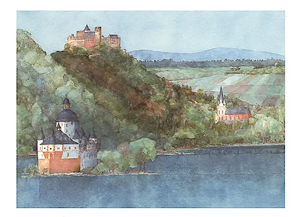 70cm x 50cm Oberwesel und Pfalz, Rhein von Helga Westphal