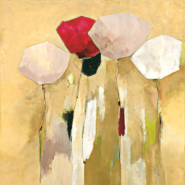 98cm x 98cm White Flowers with Red 1 von Anne L. Strunk