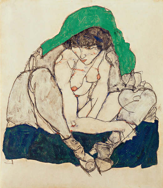 Array Kauernde mit grünem Kopftuch von Egon Schiele