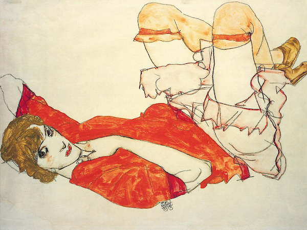 Array Wally in roter Bluse mit erhob.  von Egon Schiele