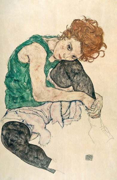 Array Sitzende Frau mit hochgezogenen von Egon Schiele