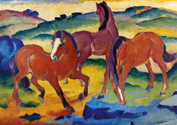 29.7cm x 21cm Die roten Pferde von Franz Marc