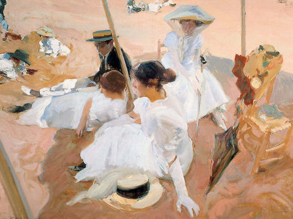 100cm x 75cm Unter der Markise am Strand von von Joaquin Sorolla