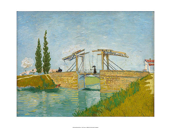 80cm x 60cm Die Brücke von Langloisin Arles mit Dame mit Regenschirm von Vincent Van Gogh