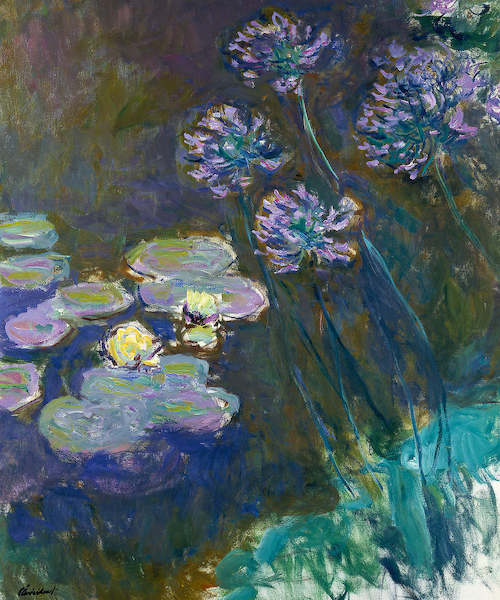 Array Gelbe Seerosen und Agapanthes    von Claude Monet