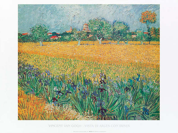 80cm x 60cm Vista di Arles con irises von Vincent Van Gogh