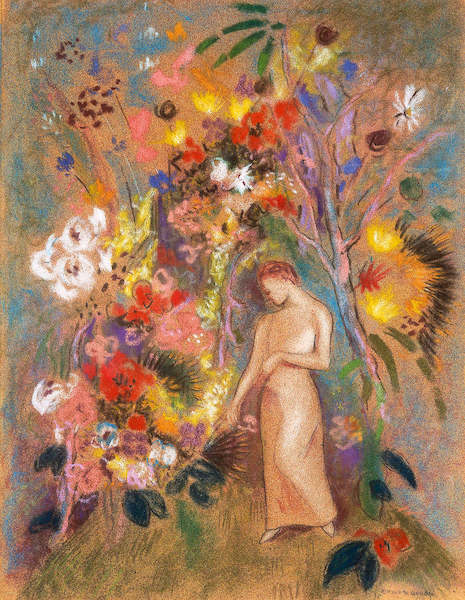 Array Frauengestalt in Blumen          von Odilon Redon