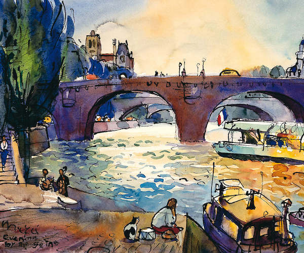 60cm x 50cm Evening by the Seine von LEU,MICHAEL