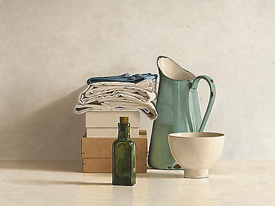 Array Two Boxes, Cloths, Bottle, Jug and Bowl von Willem de Bont