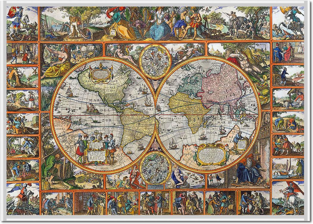 Erdkarte in Hemisphären          von Janz Claes Visscher