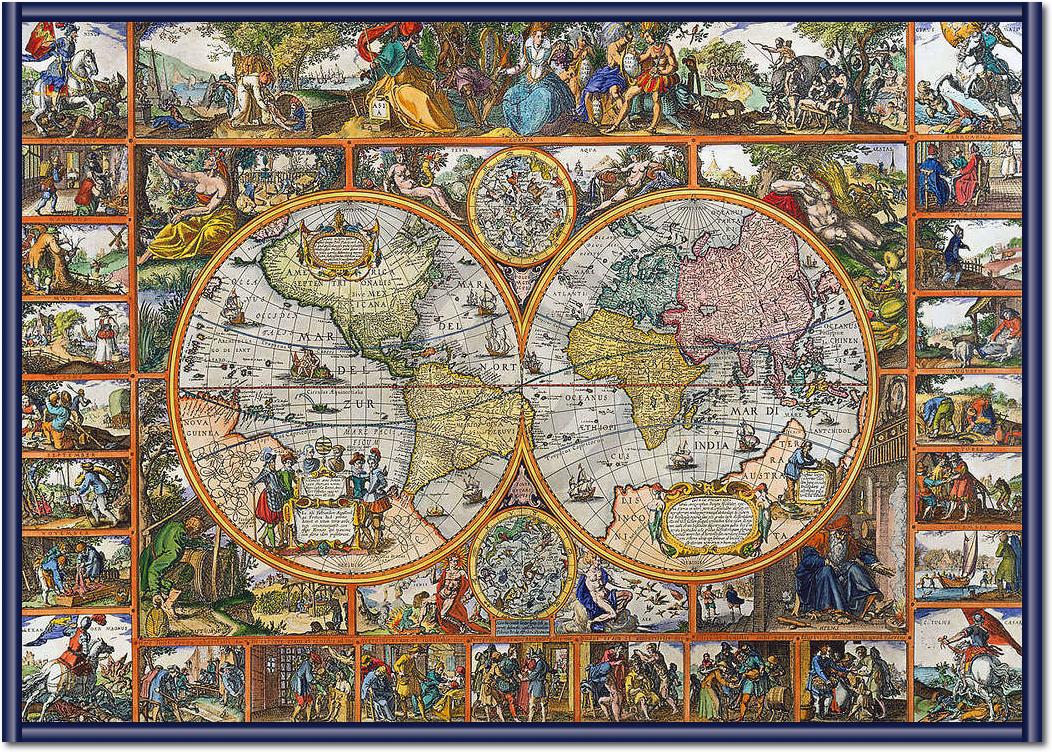 Erdkarte in Hemisphären          von Janz Claes Visscher