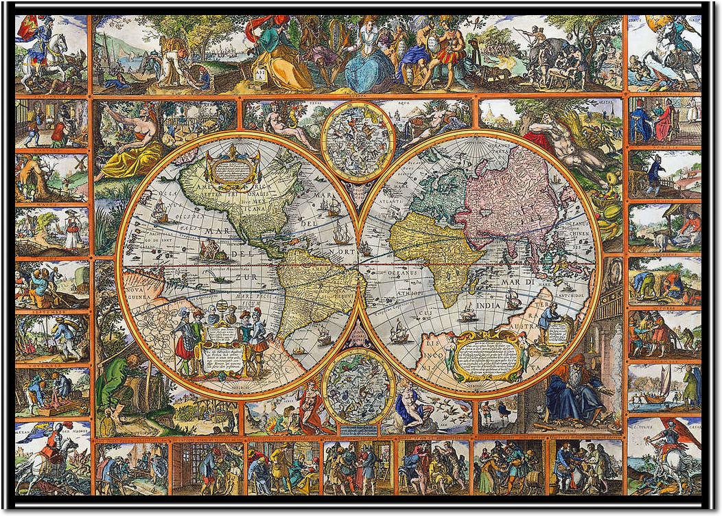 Erdkarte in Hemisphären          von Janz Claes Visscher