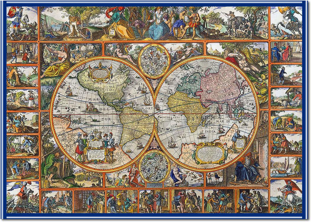 Erdkarte in Hemisphären          von Janz Claes Visscher