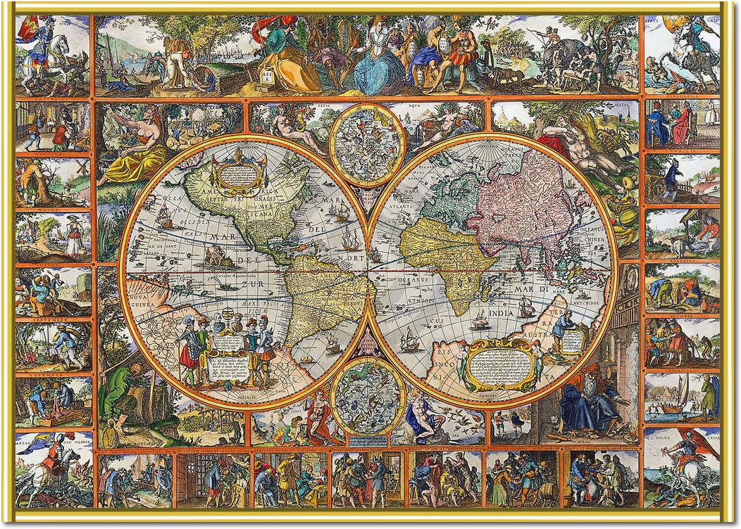 Erdkarte in Hemisphären          von Janz Claes Visscher