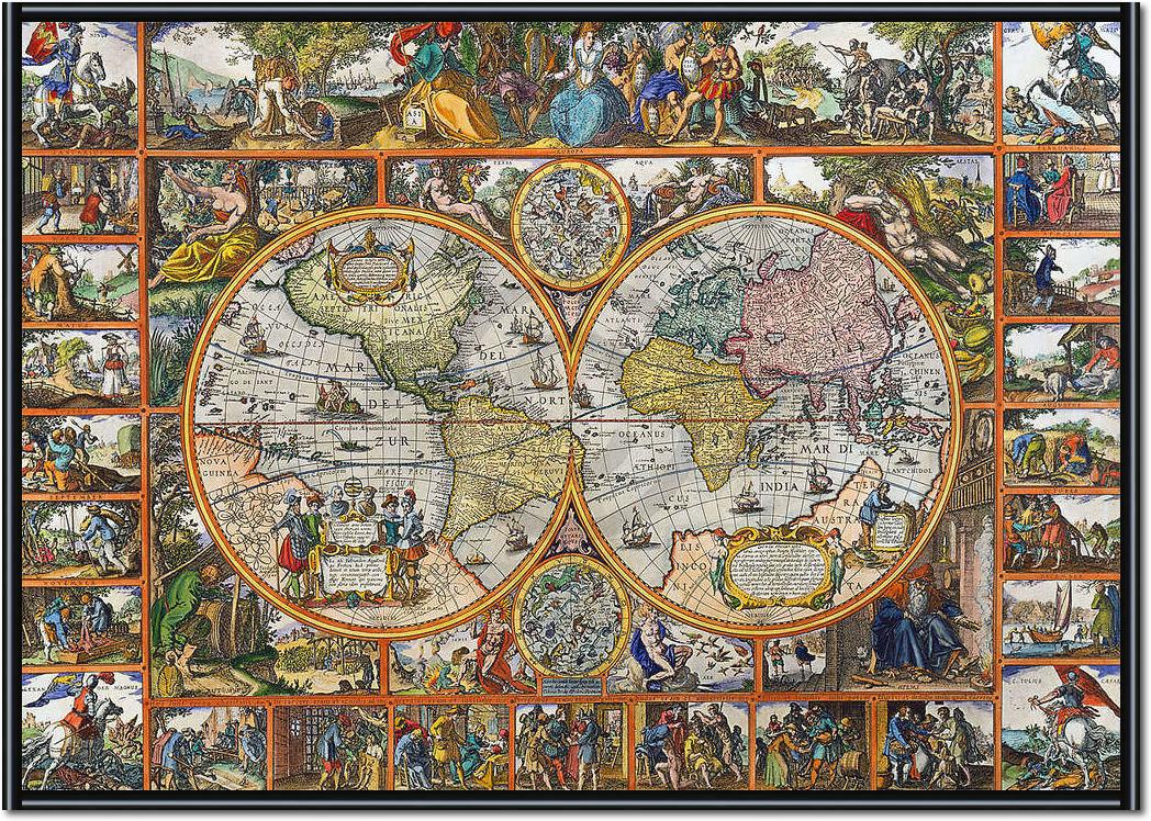 Erdkarte in Hemisphären          von Janz Claes Visscher