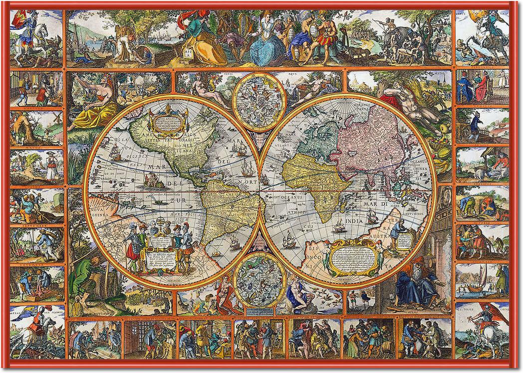 Erdkarte in Hemisphären          von Janz Claes Visscher