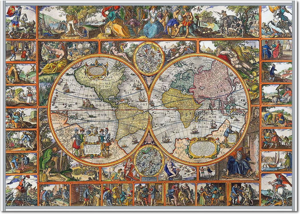 Erdkarte in Hemisphären          von Janz Claes Visscher