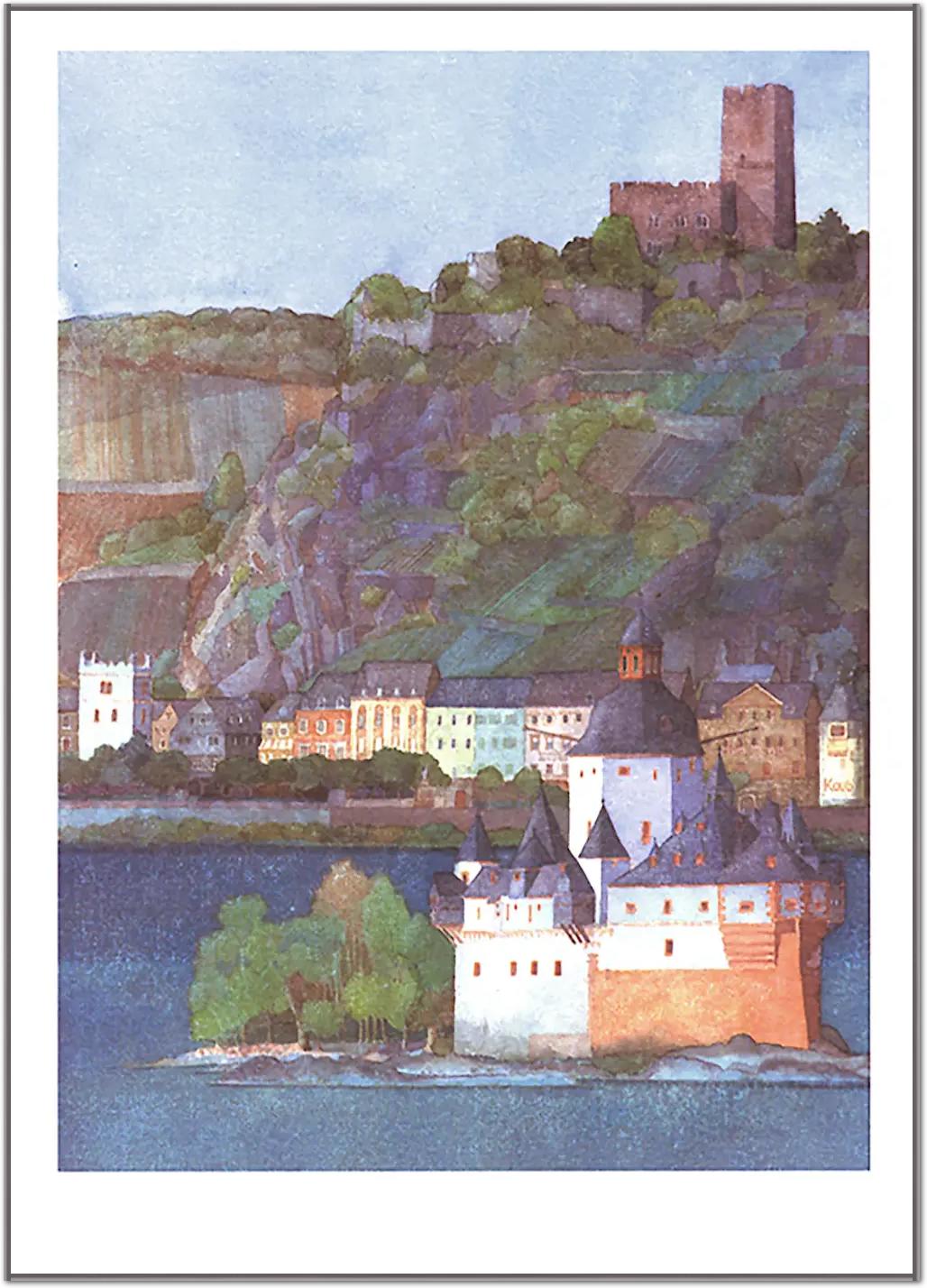 Die Pfalz bei Kaub und Burg Gutenfels, Rhein von Helga Westphal